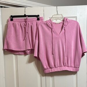 Bubblegum Pink Scuba Hoodie Short Set